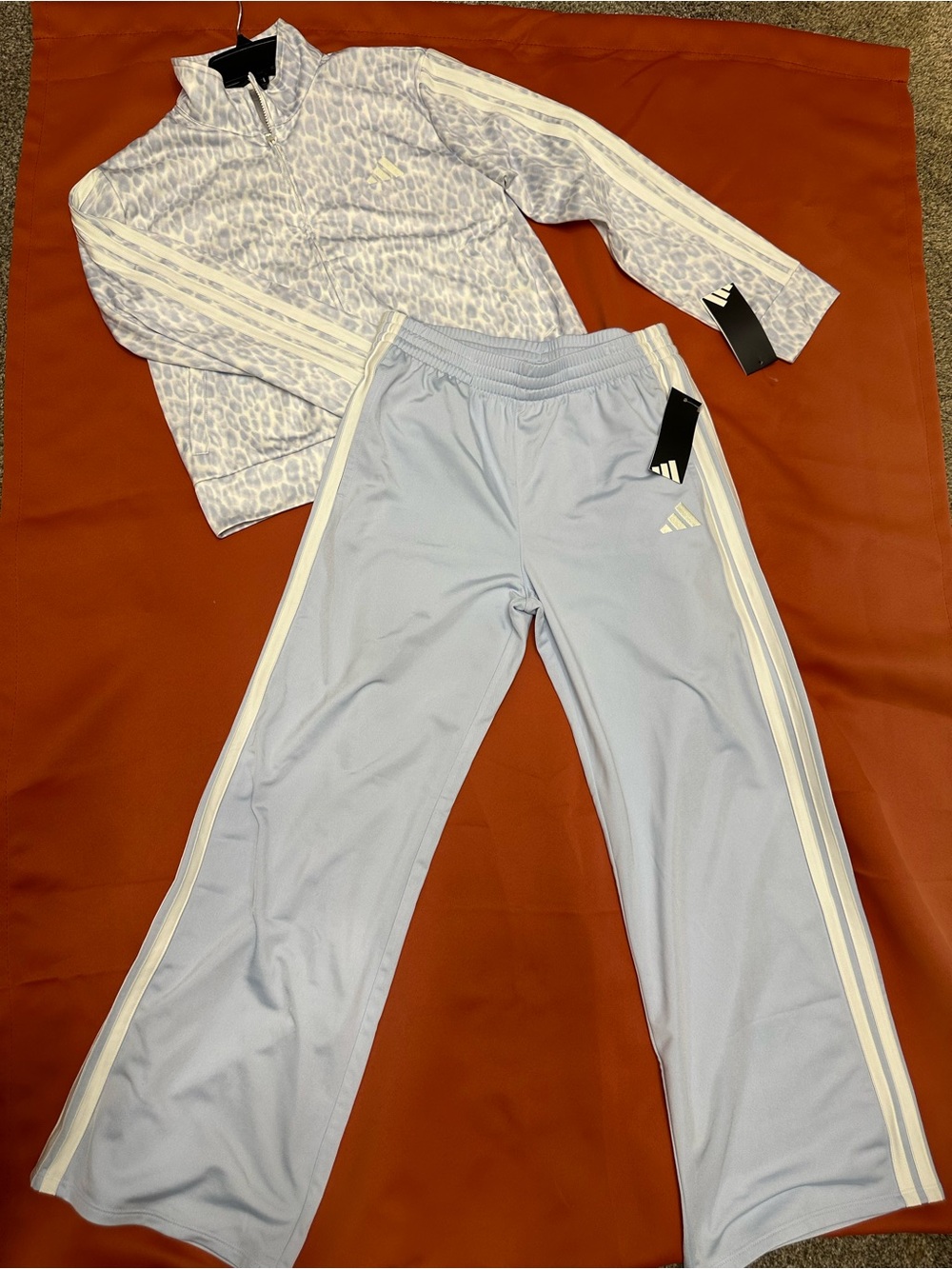 adidas Light Blue Girls' Track Pants with White Stripes